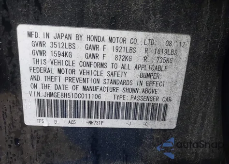 2013 Honda Fit Sport из США, поврежденный, VIN JHMGE8H51DC011106